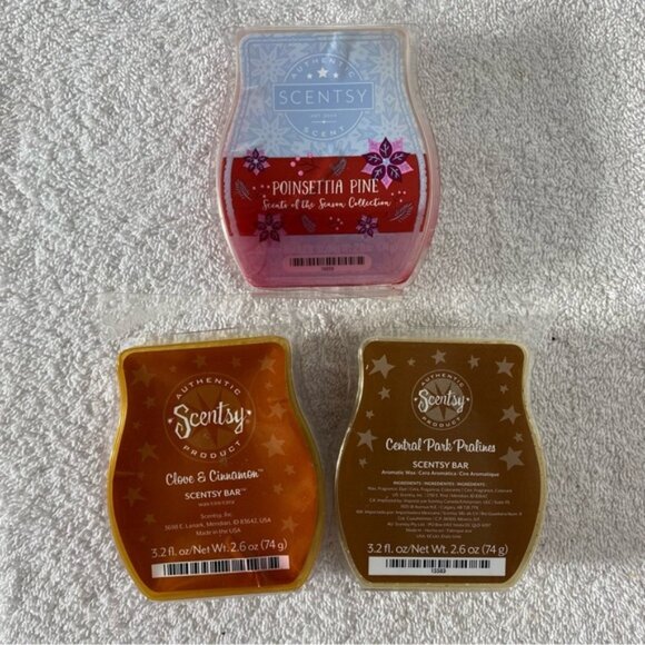 Scentsy Scent Bars - Poinsettia Pine, Clove & Cinnamon, Caramel Park Pralines - Picture 1 of 8